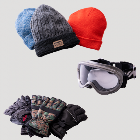 Gloves, hats, goggles